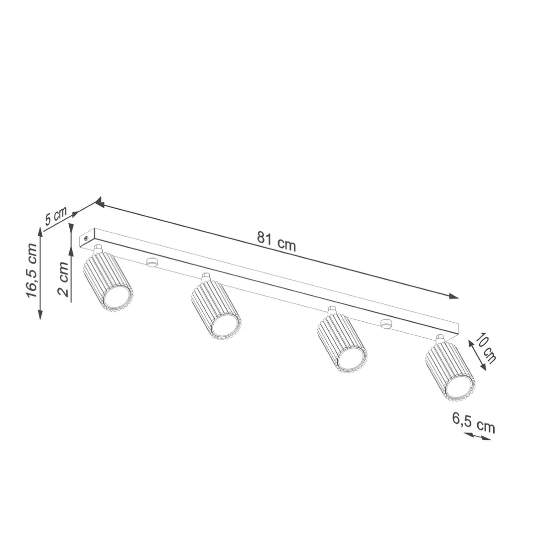 Plafonnier karbon allie design minimaliste avec quatre ampoules gu10 interchangeables vert olive sur barre métallique de 81 cm