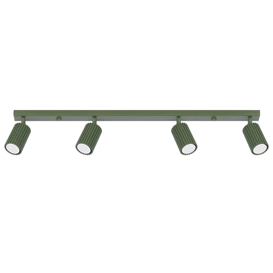 Plafonnier karbon allie en métal vert olive avec quatre spotlights cylindriques et ampoules gu10 interchangeables design minimaliste