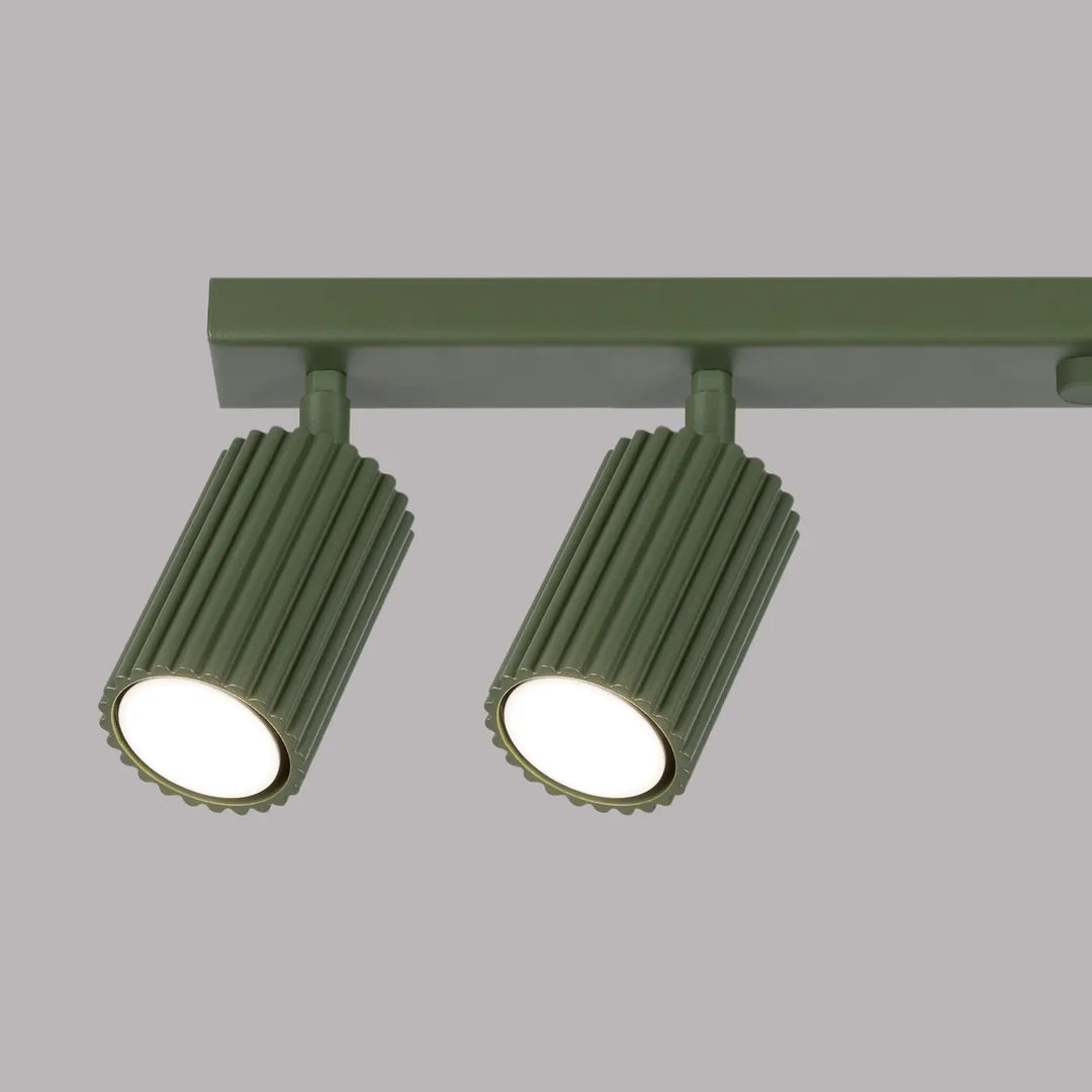 Luminaire plafonnier karbon allie vert olive avec deux ampoules gu10 interchangeables et design minimaliste ribbé
