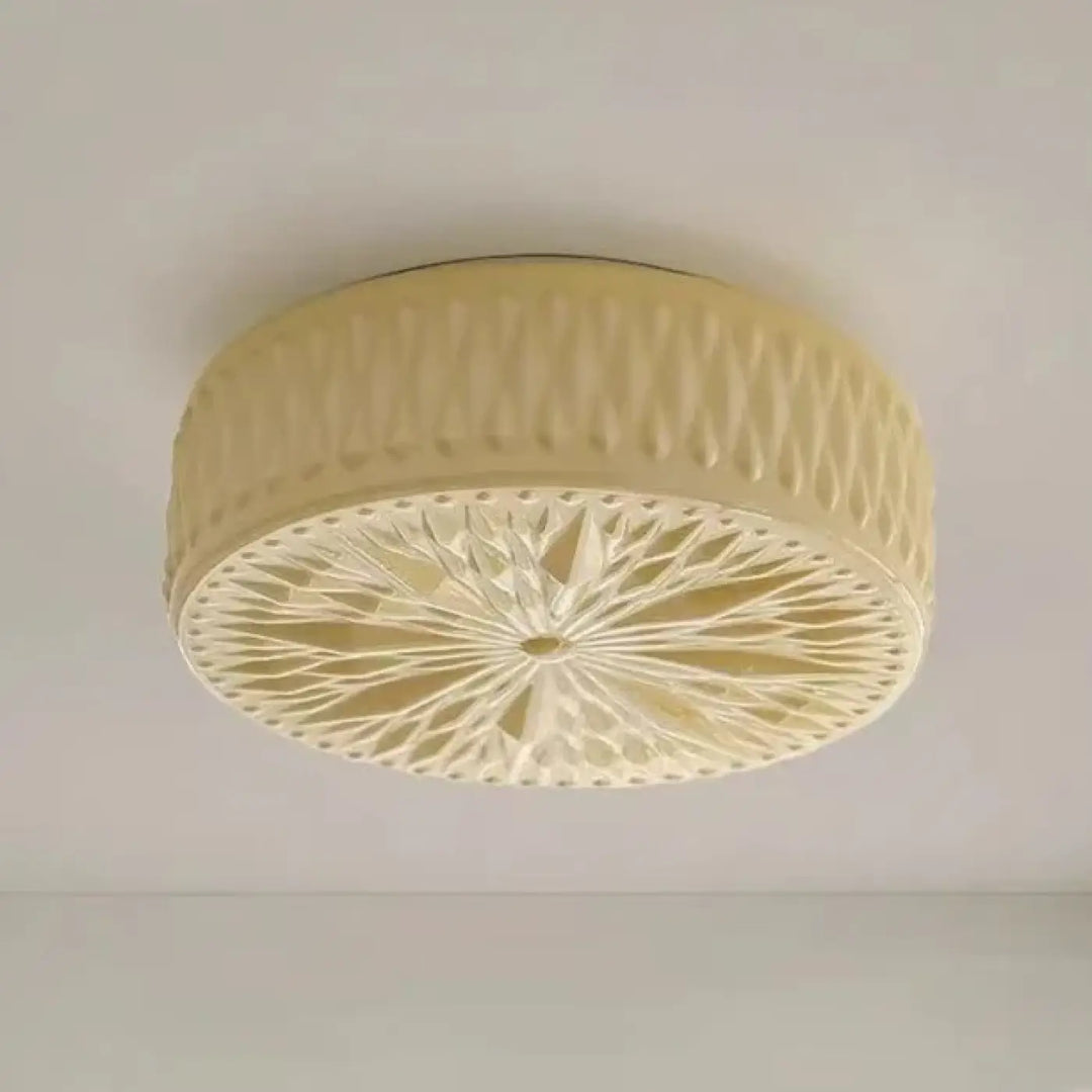Plafonnier vintage crème solyra en tissu tressé avec motifs géométriques pour un éclairage décoratif élégant