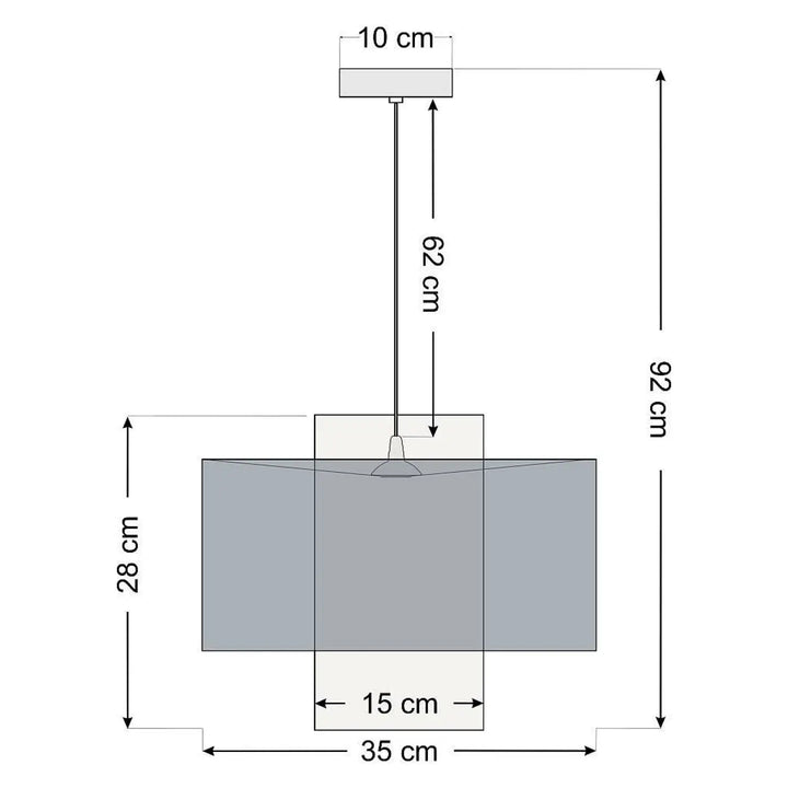 Suspension luminaire twin noire double rectangulaire avec abat-jour gris et armature métallique minimaliste