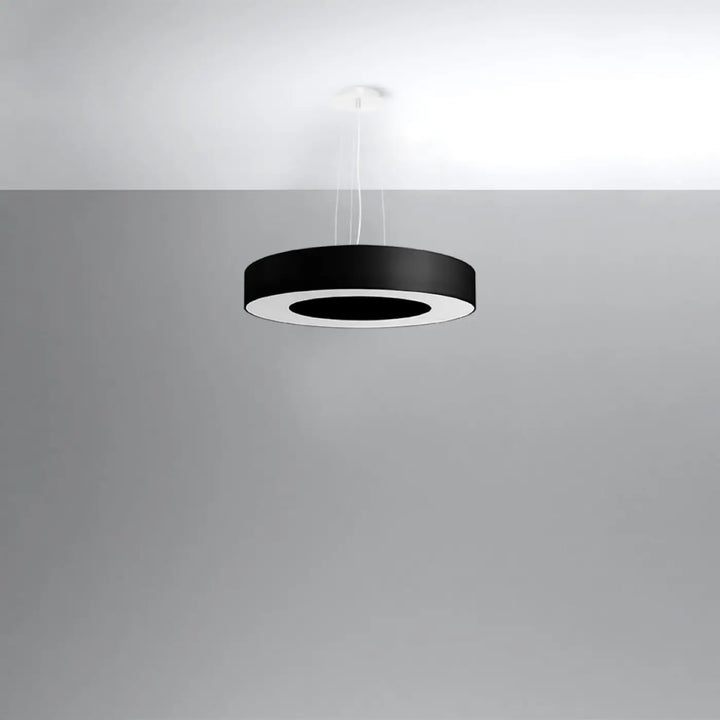 Lustre abat-jour rond noir éteint