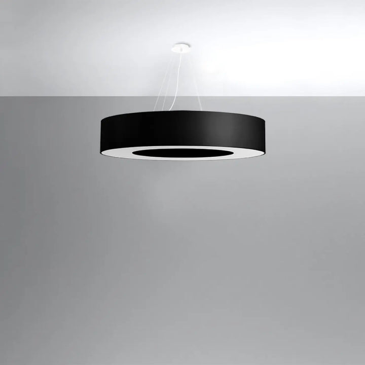 Lustre abat-jour rond noir éteint