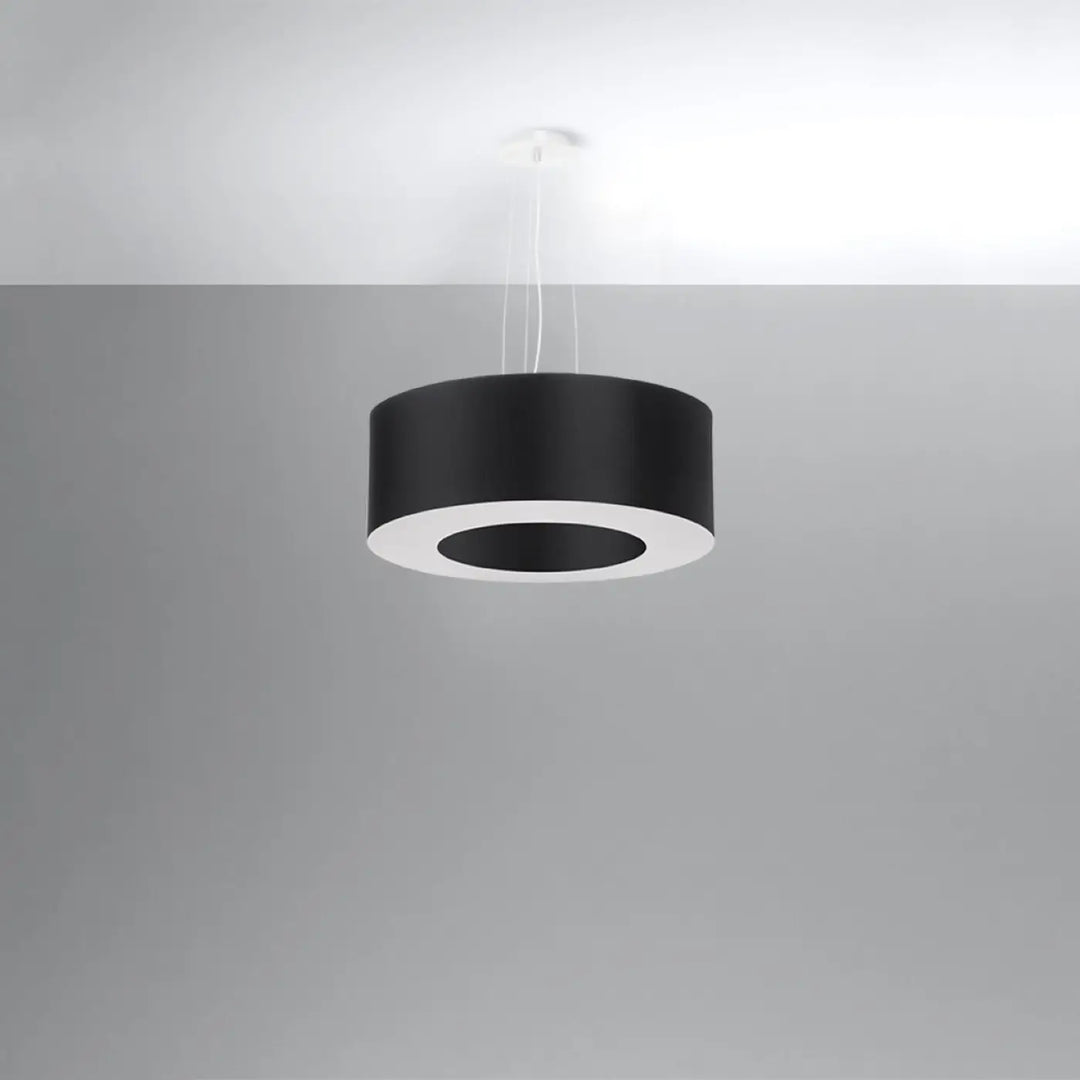 Lustre abat-jour rond noir éteint