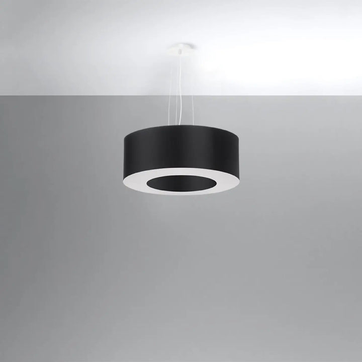 Lustre abat-jour rond noir éteint