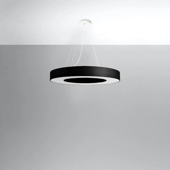 Lustre abat-jour rond noir éteint