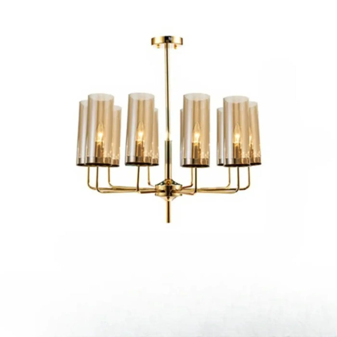 Lustre organis gold chandelier lighting élégant avec huit abat-jours cylindriques en verre fumé design nordique