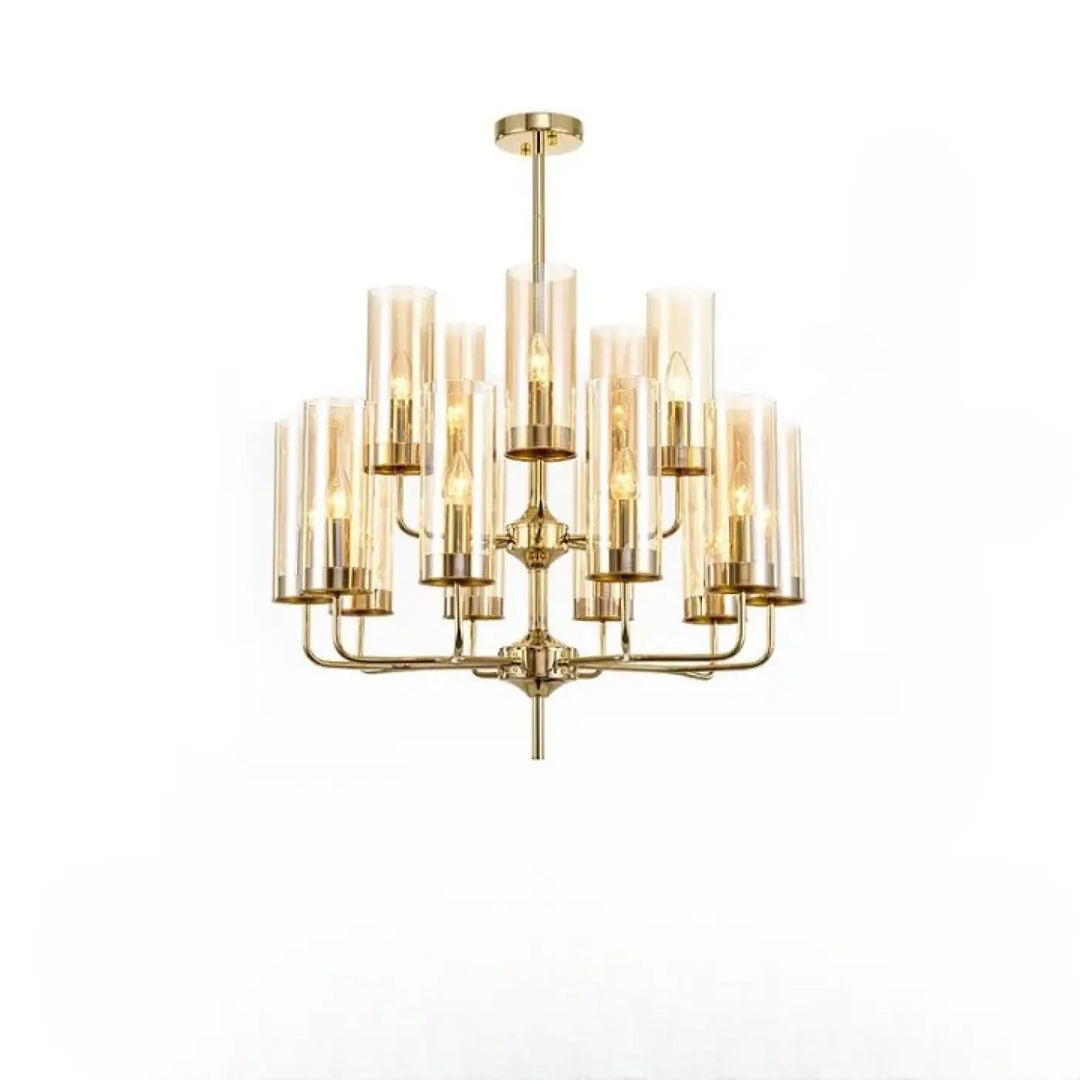 Lustre organisis élégant chandelier doré en verre cylindrique avec ampoules à filament de style nordique