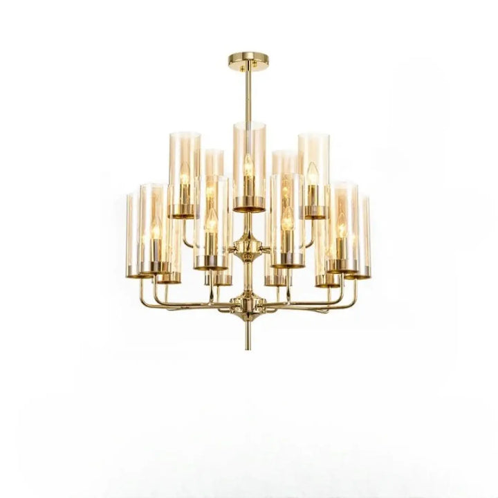 Lustre organisis élégant chandelier doré en verre cylindrique avec ampoules à filament de style nordique