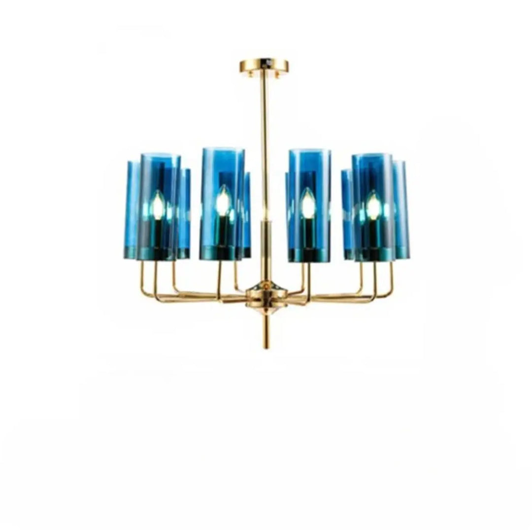Lustre organis élégant chandelier en verre bleu avec cadre en laiton design nordique or éclairage chandelier