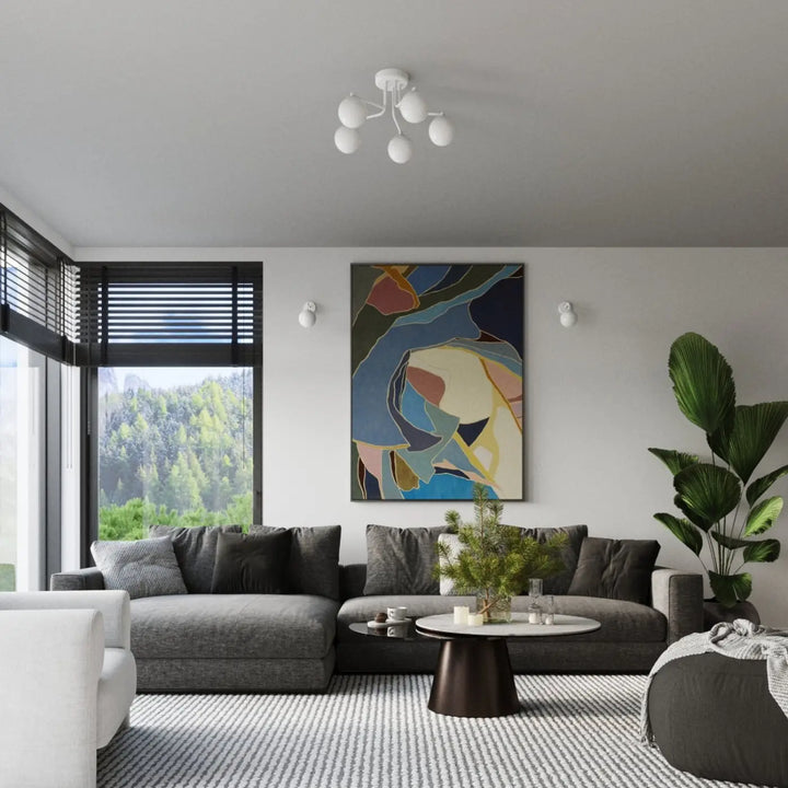 Lustre blanc dans un intérieur contemporain