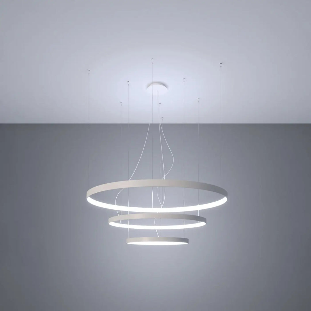 Lustre anneau RIO blanc allumée, suspendu