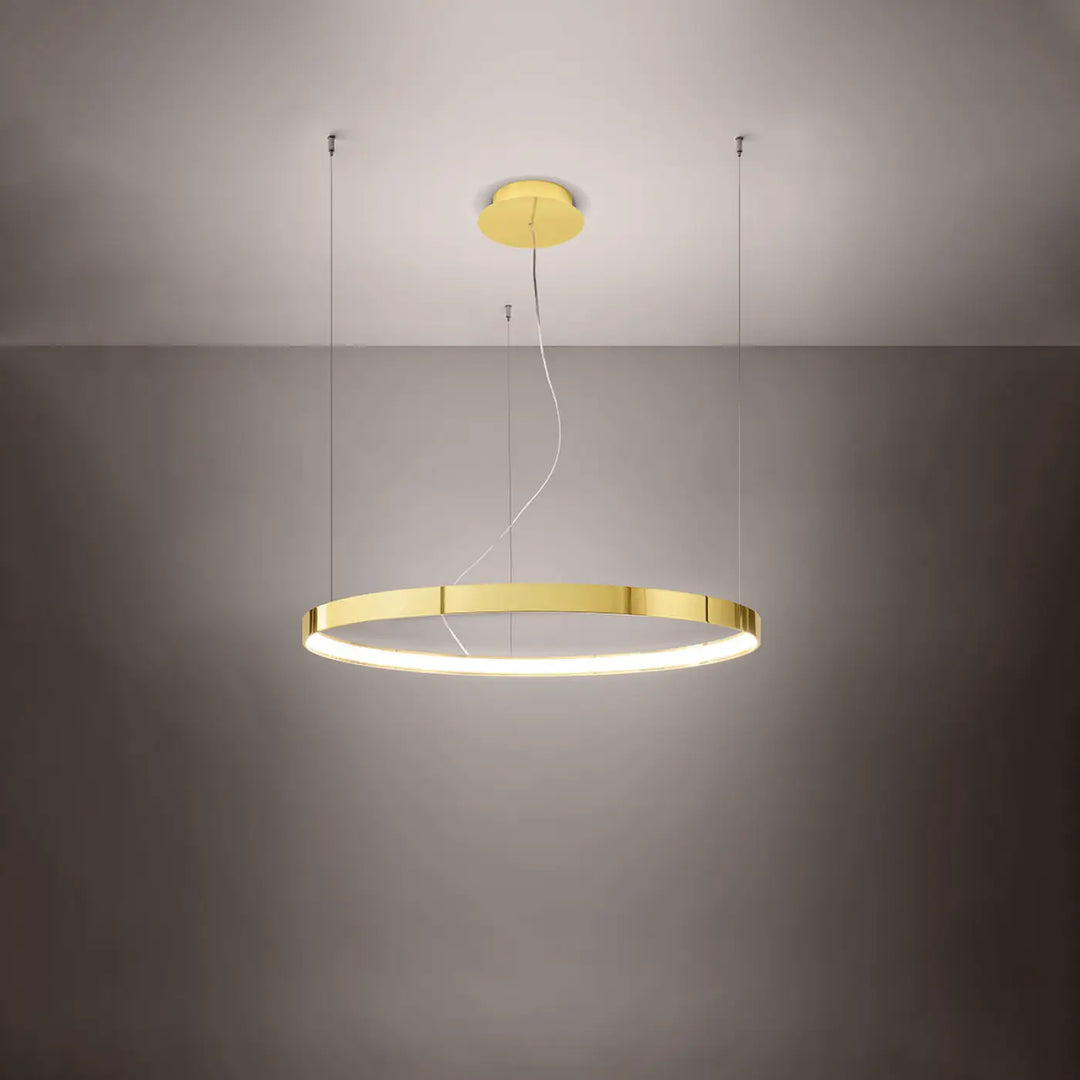 Lustre anneau RIO or poli allumée, suspendu