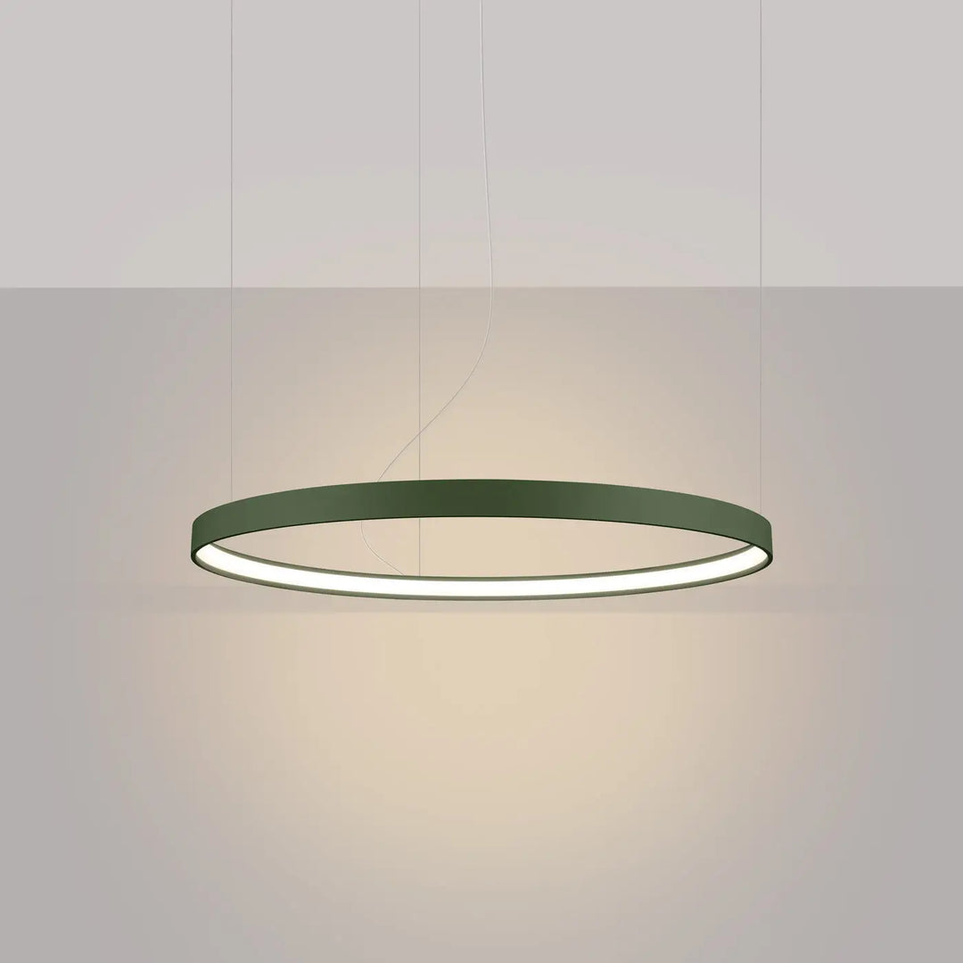 Lustre anneau RIO vert olive allumée, suspendu