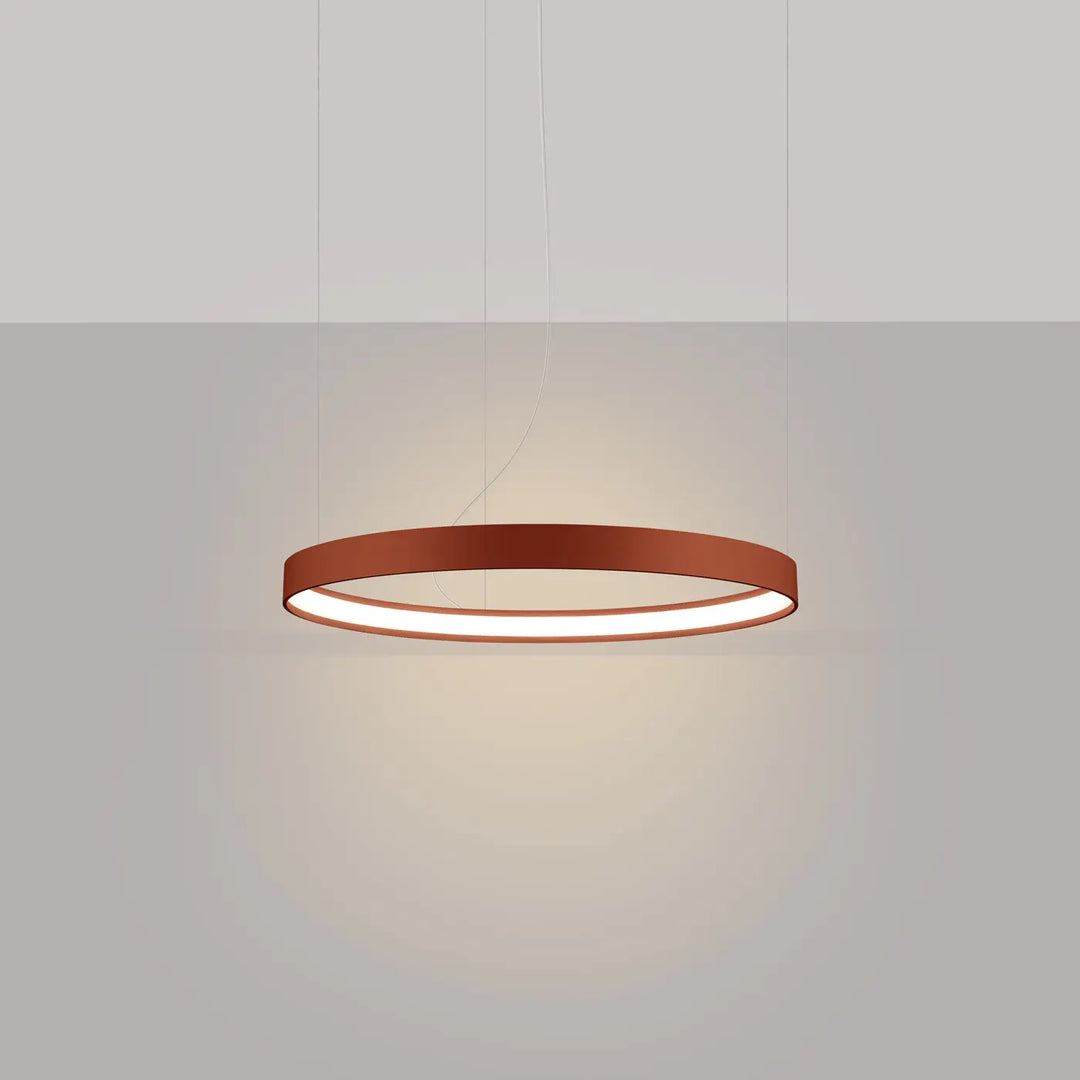 Lustre anneau RIO ocre rouge allumée, suspendu