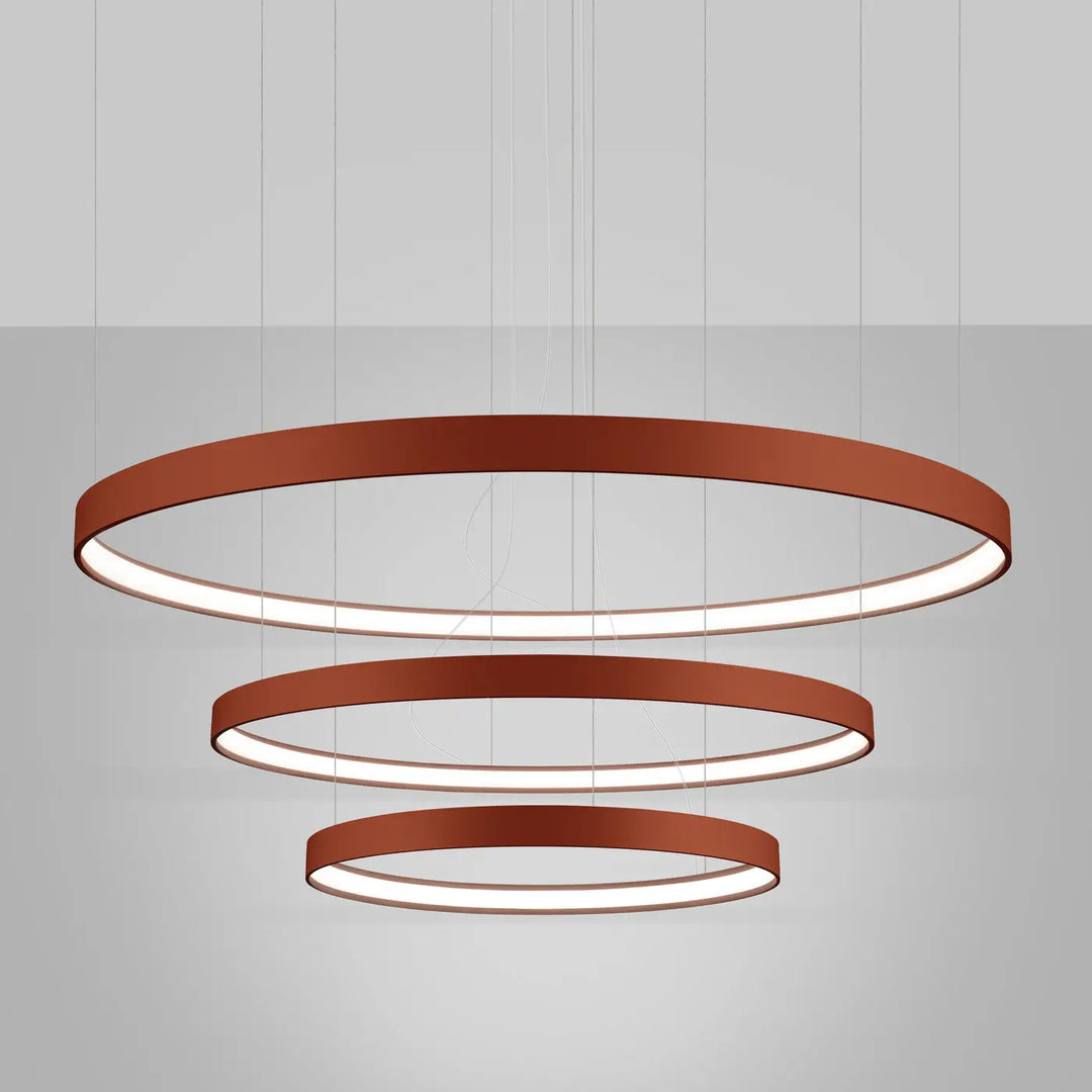 Lustre anneau RIO ocre rouge allumée, suspendu