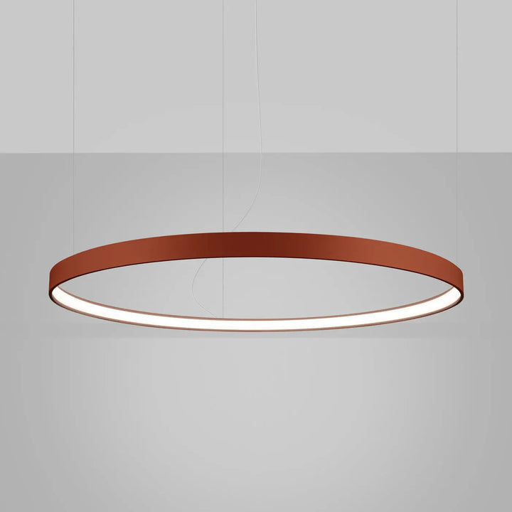 Lustre anneau RIO ocre rouge allumée, suspendu