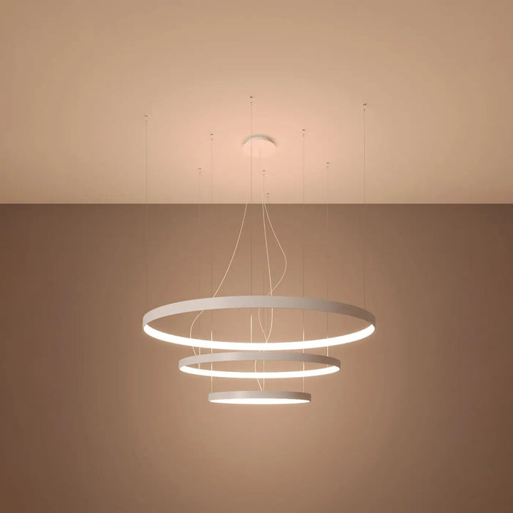 Lustre anneau RIO blanc allumée, suspendu