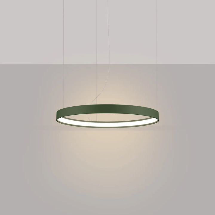 Lustre anneau RIO vert olive allumée, suspendu