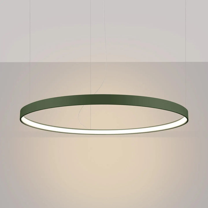Lustre anneau RIO vert olive allumée, suspendu
