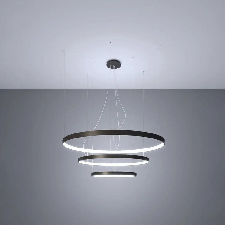 Lustre anneau RIO noir allumée, suspendu