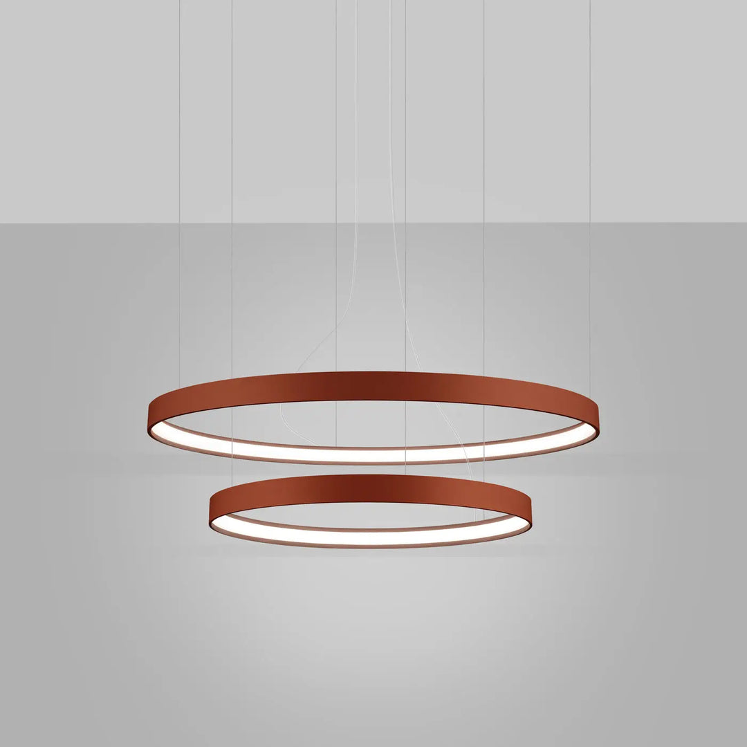 Lustre anneau RIO ocre rouge allumée, suspendu