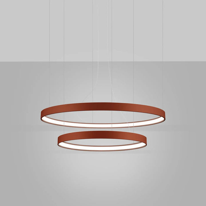 Lustre anneau RIO ocre rouge allumée, suspendu