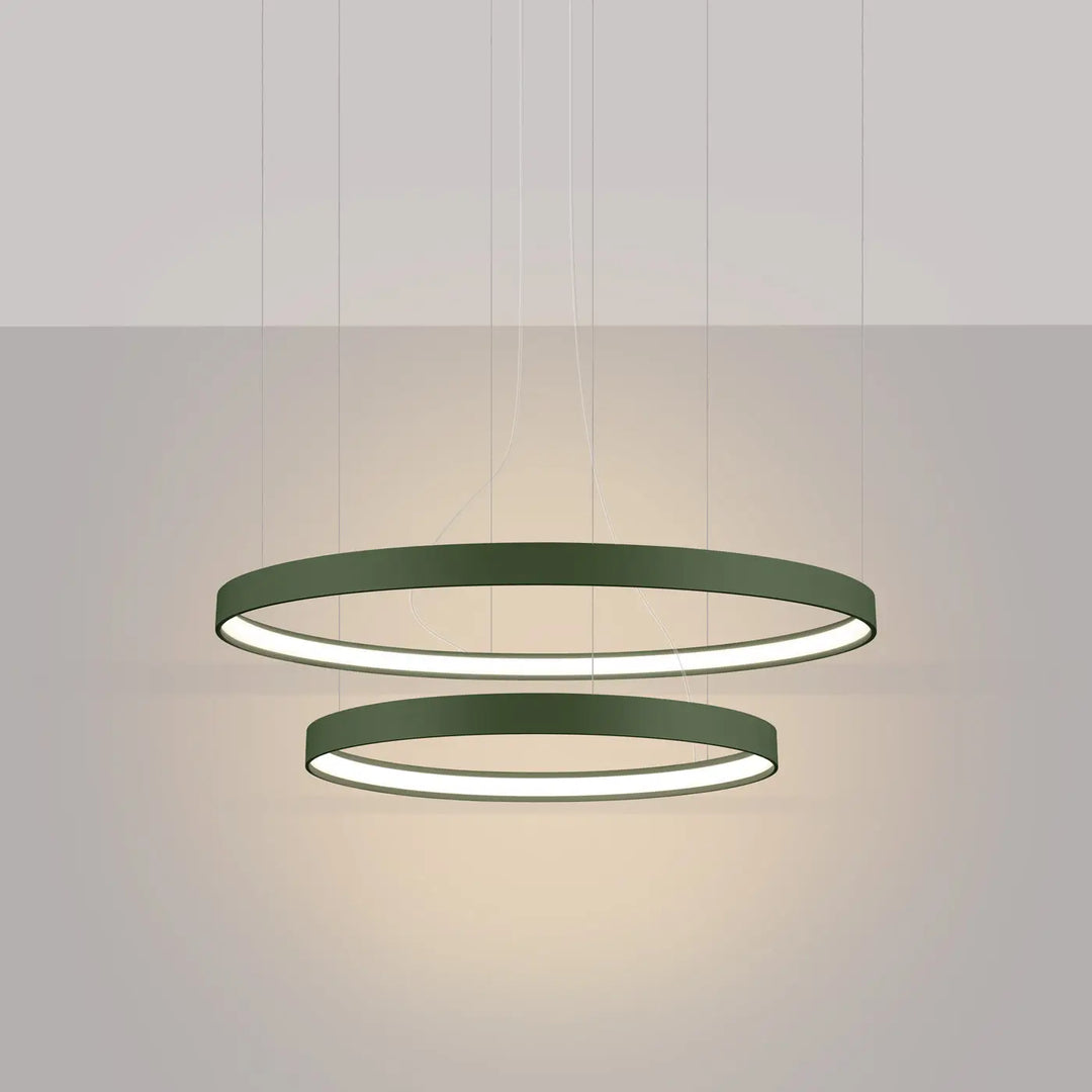 Lustre anneau RIO vert olive allumée, suspendu