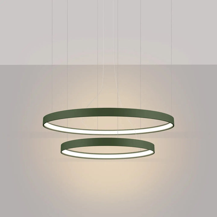Lustre anneau RIO vert olive allumée, suspendu