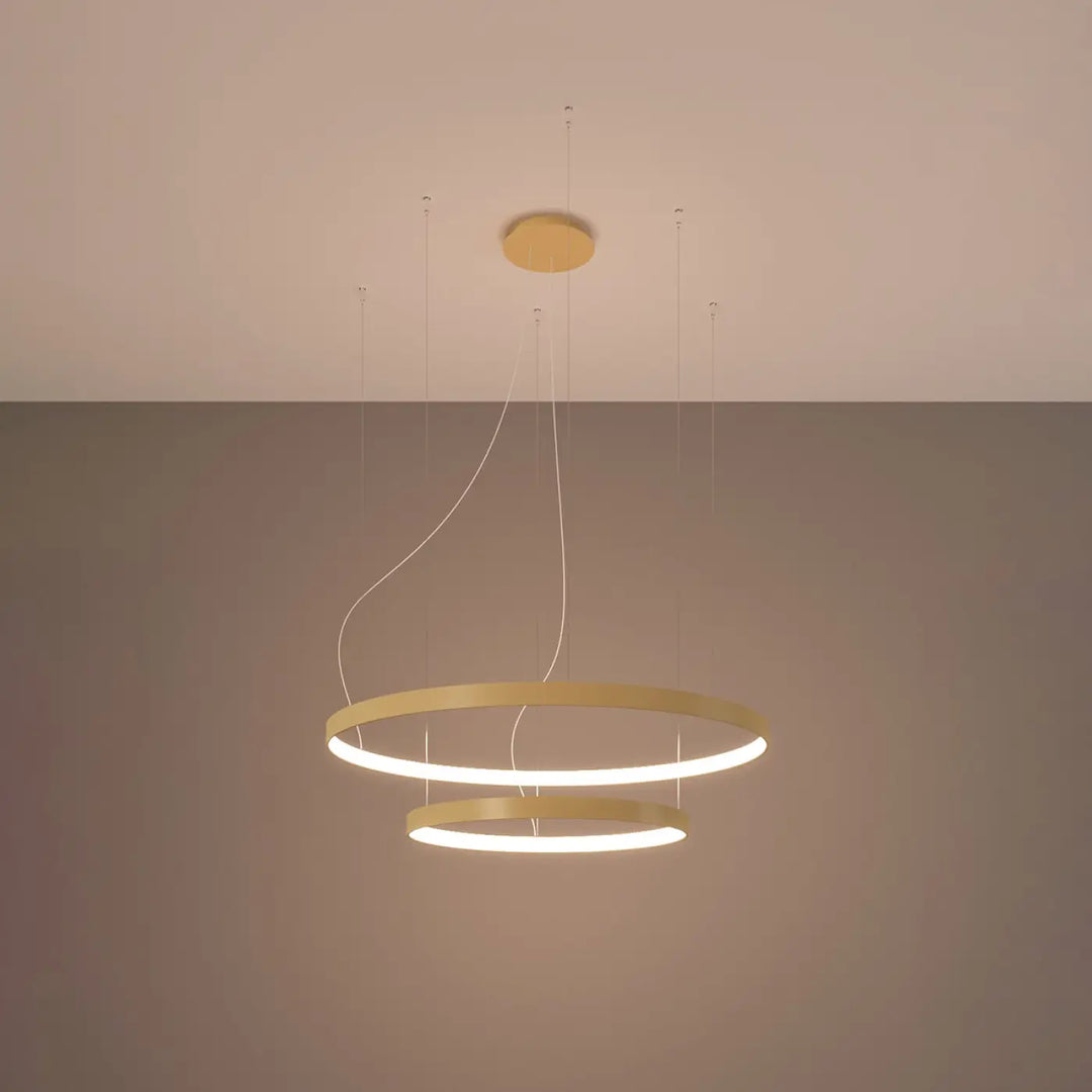 Lustre anneau RIO doré allumée, suspendu