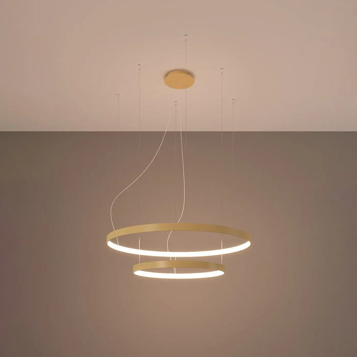 Lustre anneau RIO doré allumée, suspendu