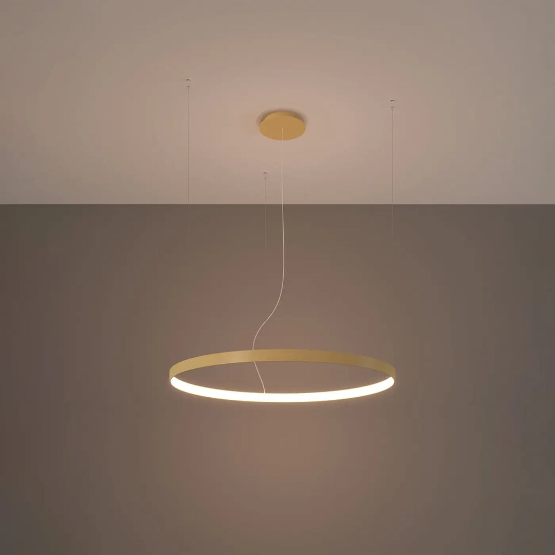 Lustre anneau RIO doré allumée, suspendu