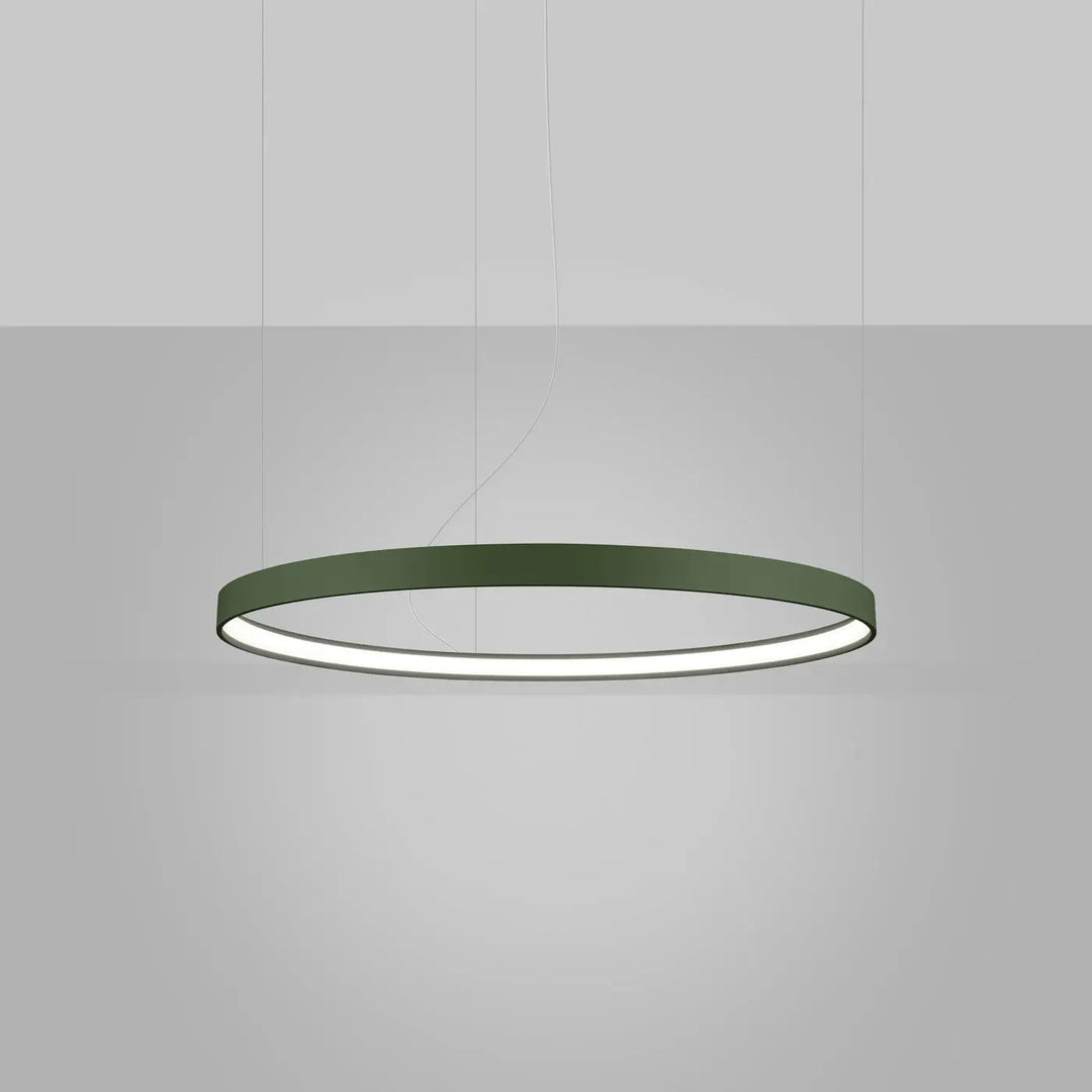 Lustre anneau RIO vert olive allumée, suspendu