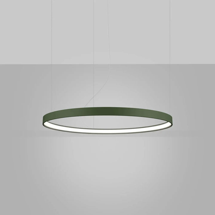 Lustre anneau RIO vert olive allumée, suspendu
