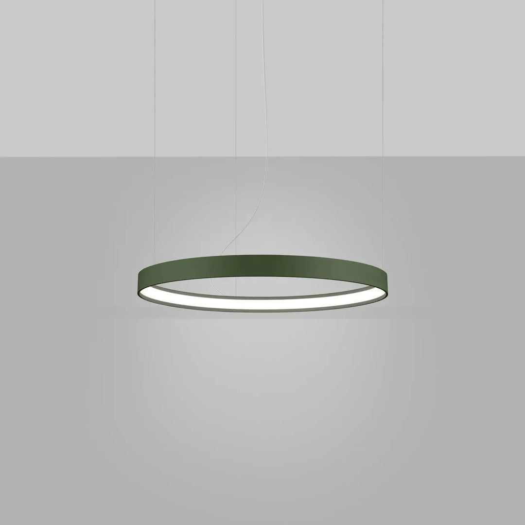 Lustre anneau RIO vert olive allumée, suspendu
