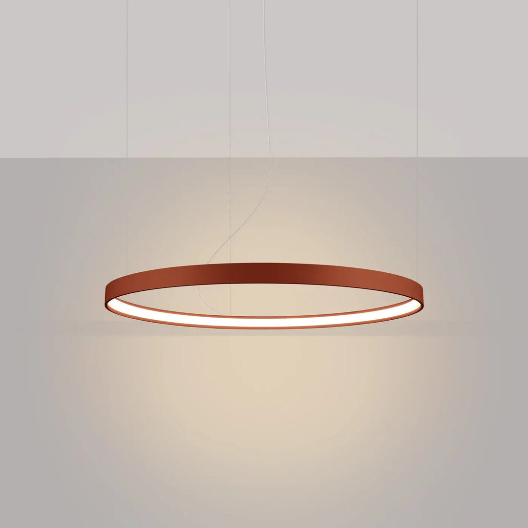 Lustre anneau RIO ocre rouge allumée, suspendu