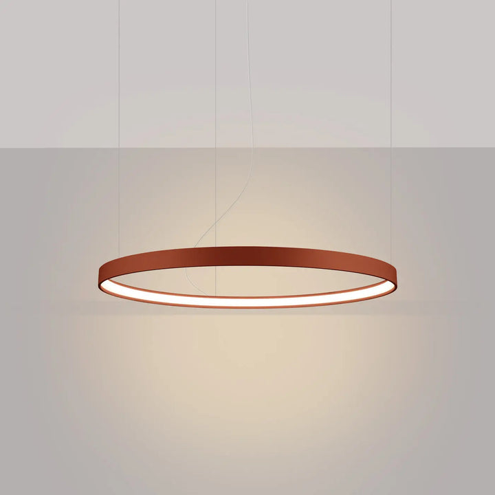 Lustre anneau RIO ocre rouge allumée, suspendu