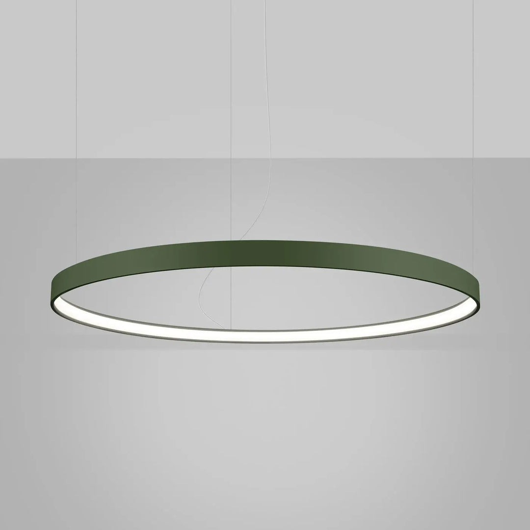 Lustre anneau RIO vert olive allumée, suspendu