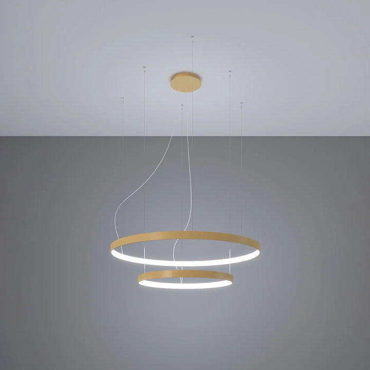 Lustre anneau RIO doré allumée, suspendu