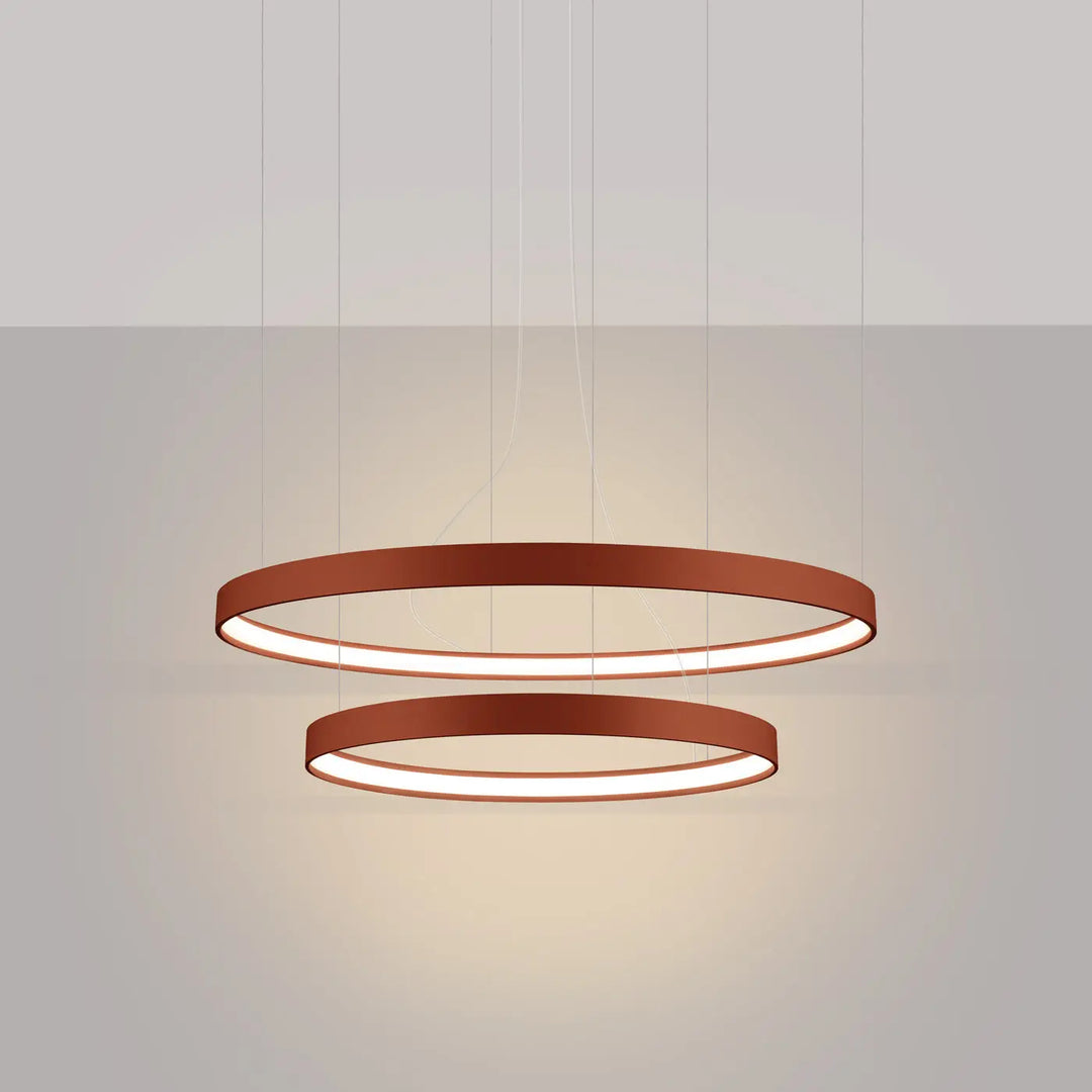 Lustre anneau RIO ocre rouge allumée, suspendu