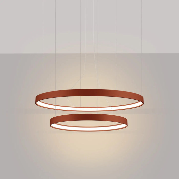 Lustre anneau RIO ocre rouge allumée, suspendu