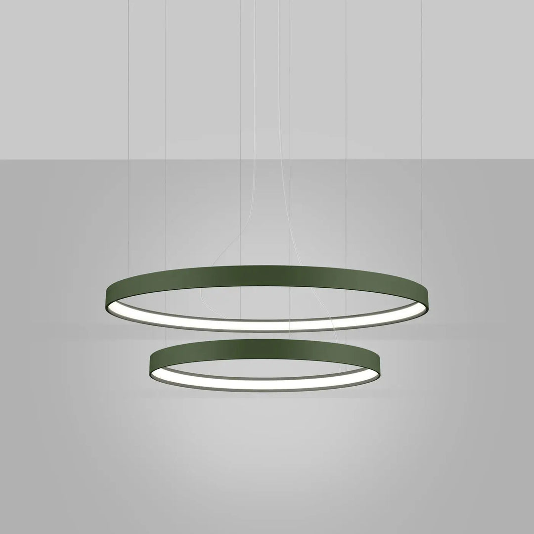 Lustre anneau RIO vert olive allumée, suspendu