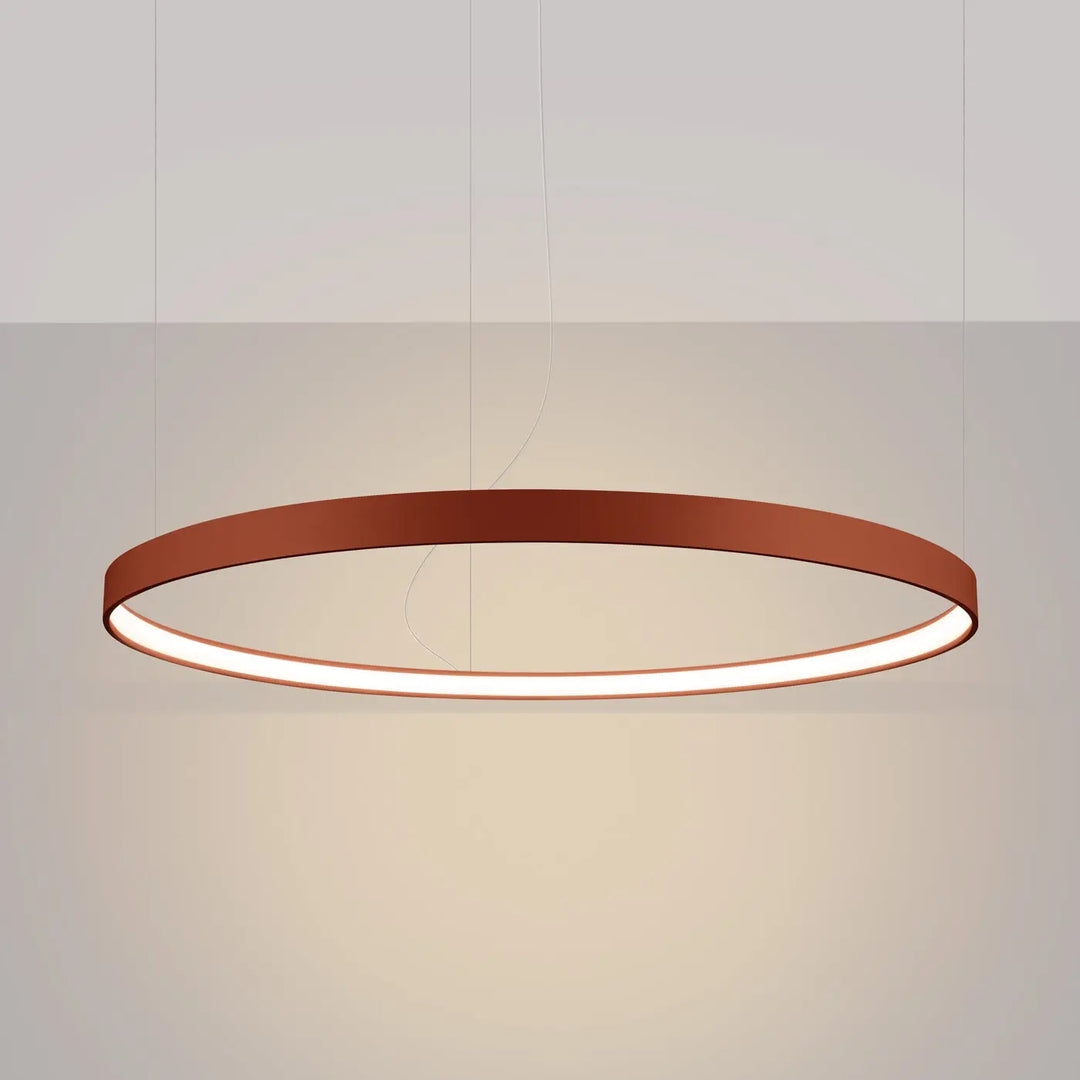 Lustre anneau RIO ocre rouge allumée, suspendu