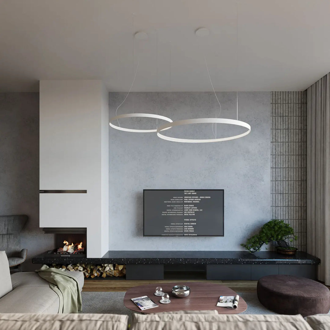 Lustre anneau RIO blanc dans un intérieur contemporain