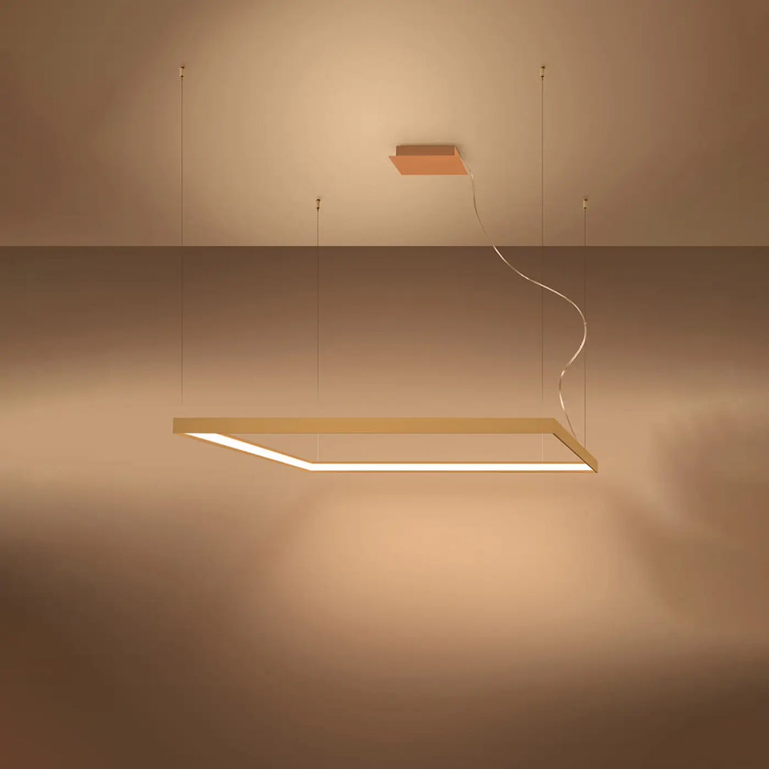 Lustre carré NELYA doré allumée