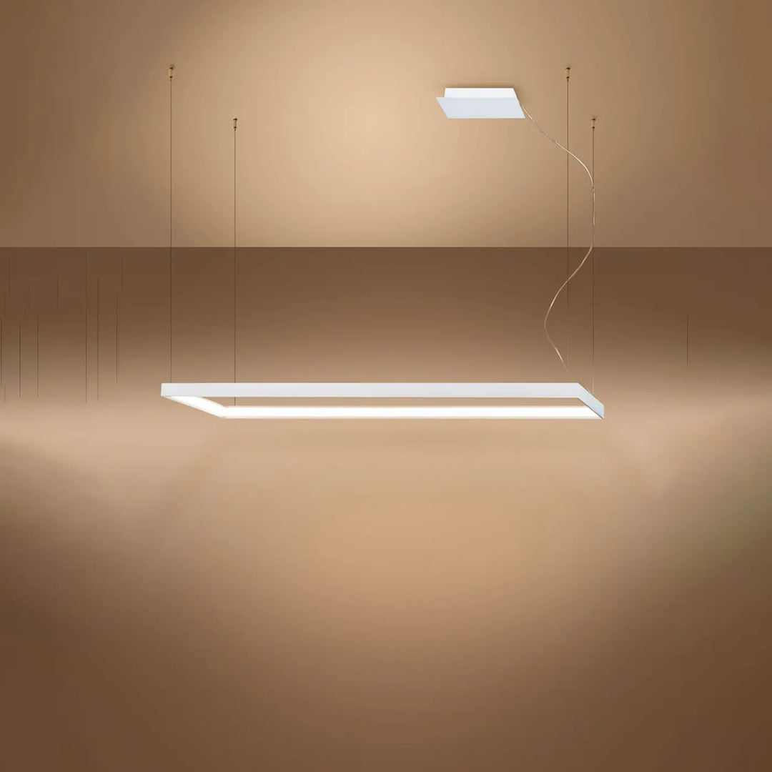 Lustre rectangulaire TUULA blanc allumée
