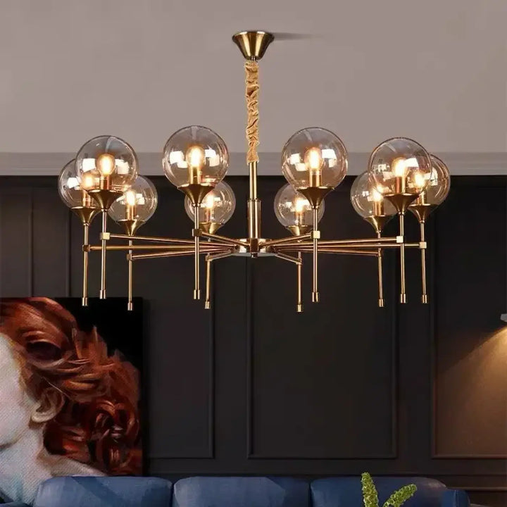 Suspension luminaire bublor en laiton avec globes en verre sphériques multiples et pendentif central torsadé frais supplémentaires