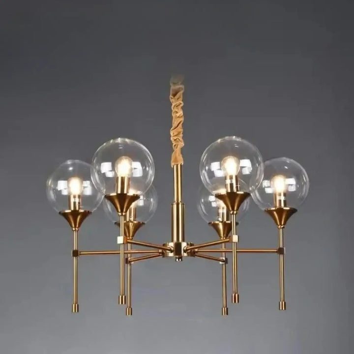 Suspension luminaire bublor en laiton avec cinq globes en verre transparent et câble tressé sans frais supplémentaires