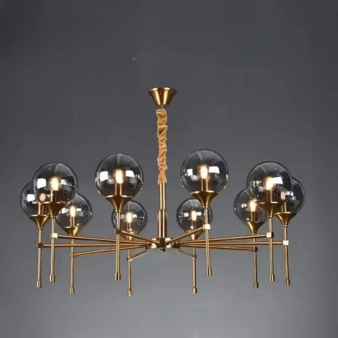 Suspension luminaire bublor en ton dor avec tiges torsadées et globes en verre pour intérieur sans frais supplémentaires