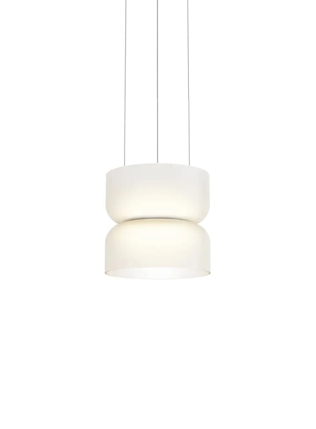 Suspension Totem Mini Pablo Designs en verre soufflé blanc, éclairage haut et bas